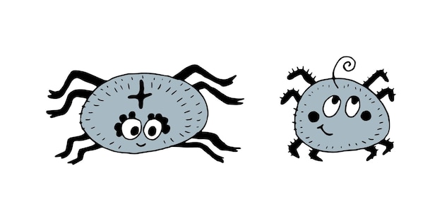 Two funny cute cartoon spiders