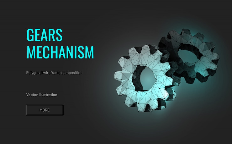 Vector two gears. polygonal wirefram