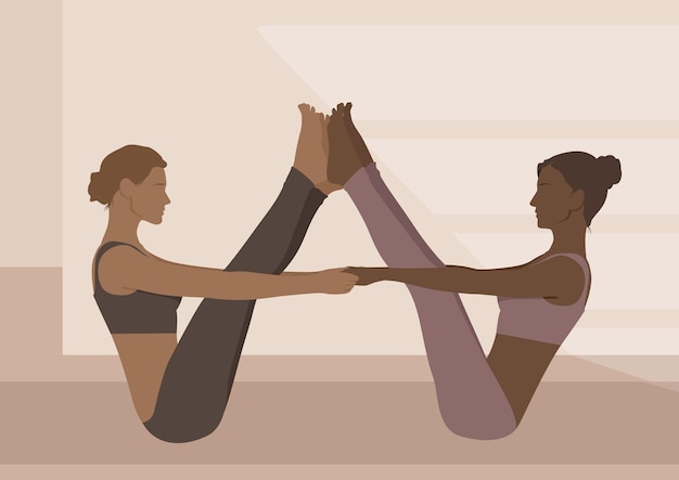 Vector two girl doing yoga exercise flat design