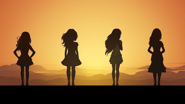 Vector two girls are standing on a stage with mountains in the background