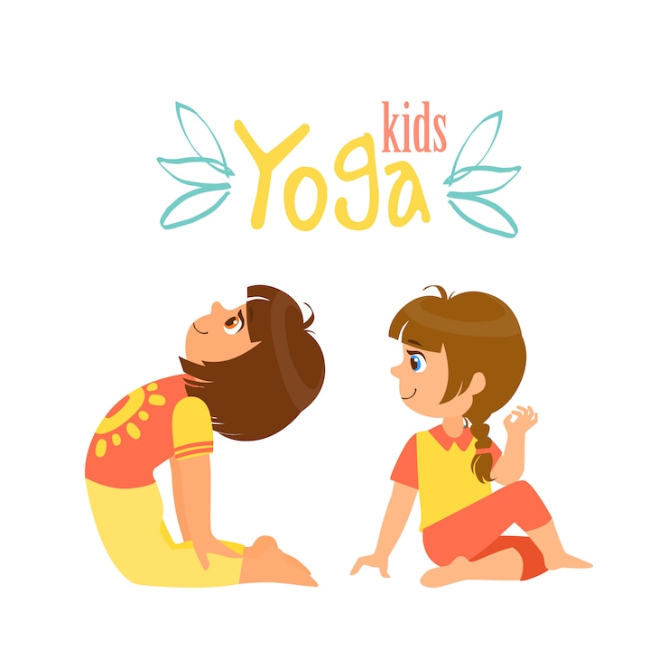 Vector two girls doing yoga asana