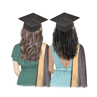 2​人​の​女の子​が​親友​の​手描き​イラスト​を​卒業しました