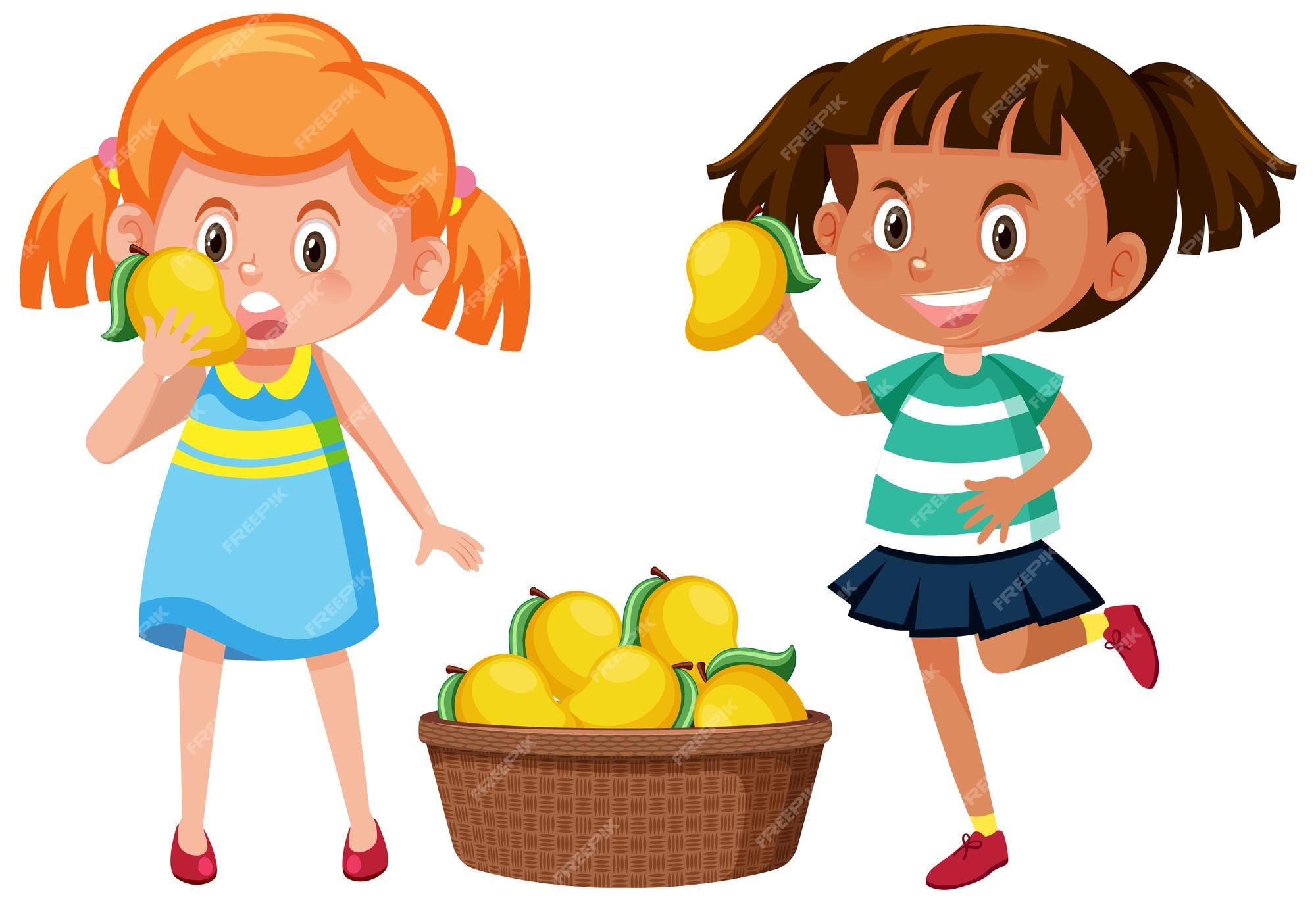 Premium Vector | Two girls holding mangoes