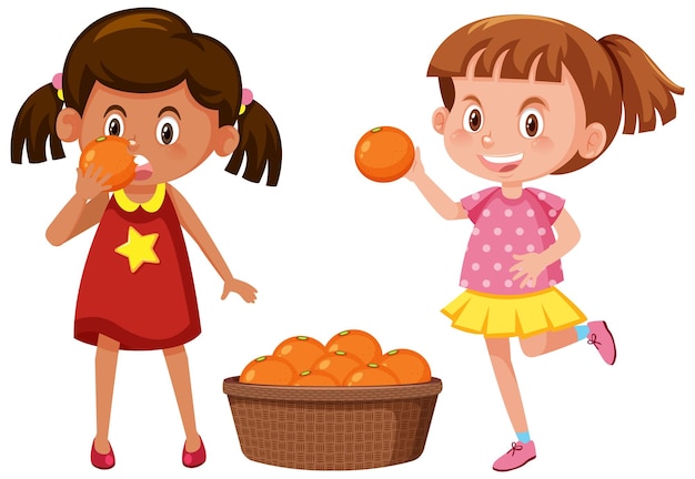 Two girls holding oranges