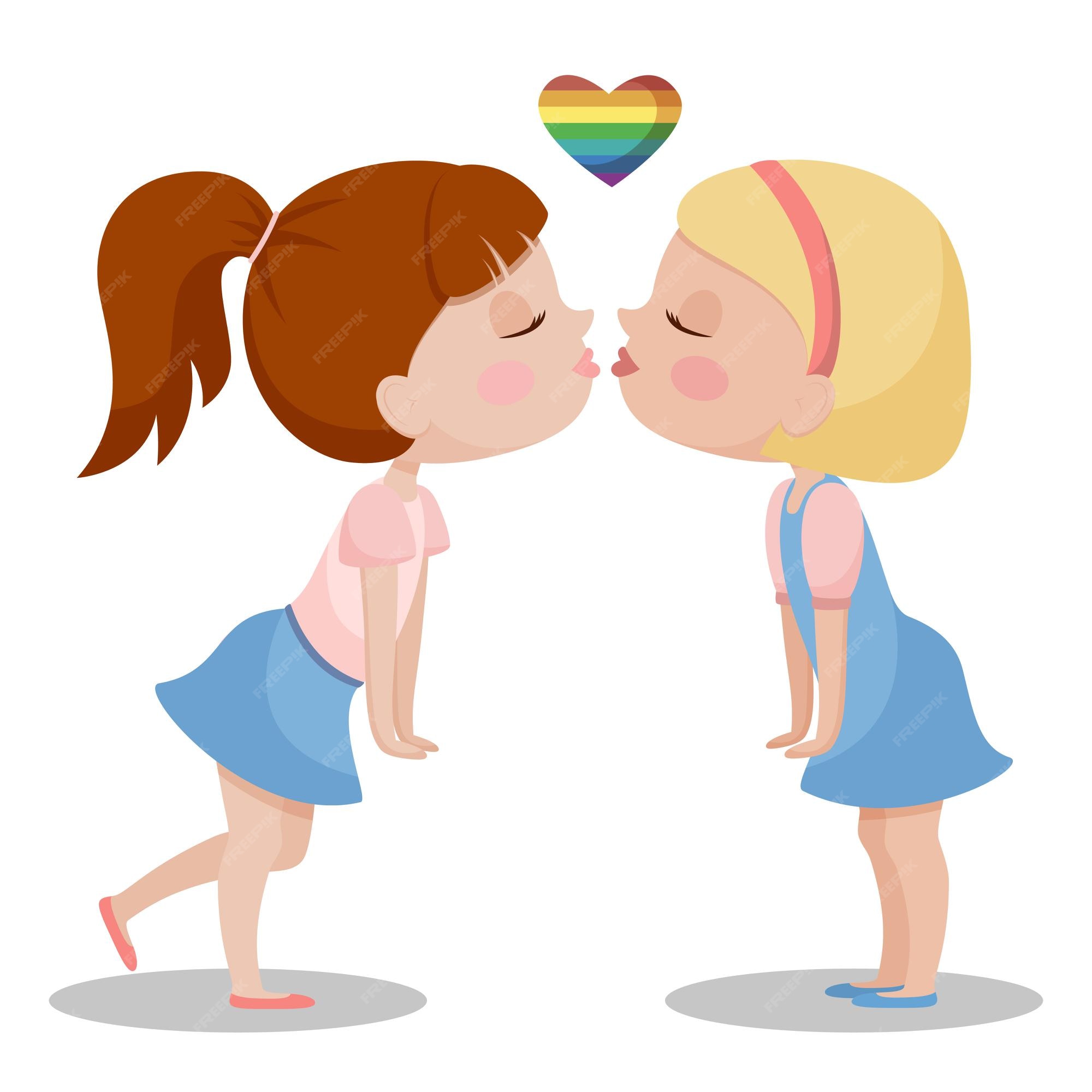 Premium Vector | Two girls kissing. valentine's day. lesbians, lgbt. cartoon  flat characters illustration.