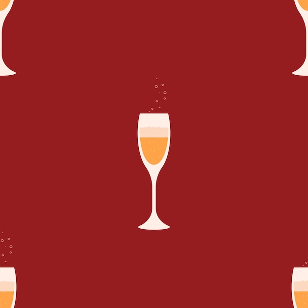 赤いlの背景にシャンパン2杯。クリスマスとお正月のデザイン。ベクトルイラスト。