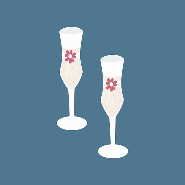 Two glasses of champagne with ribbons and flowers