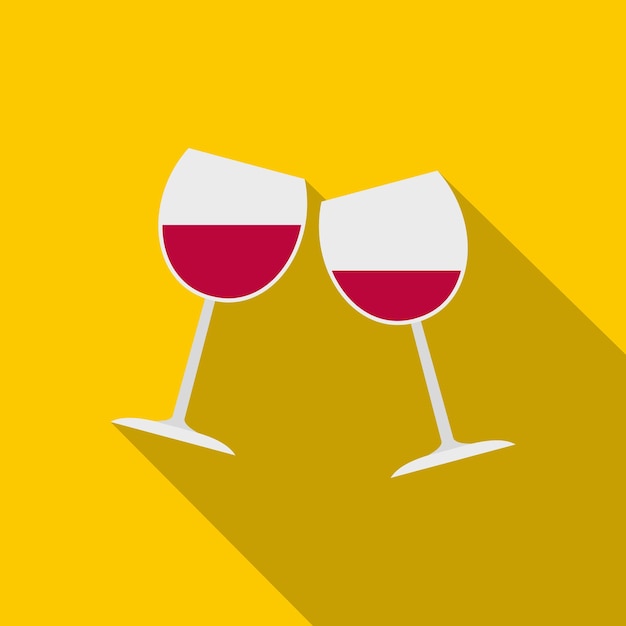 Vector two glasses of red wine icon flat illustration of two glasses of red wine vector icon for web on yellow background