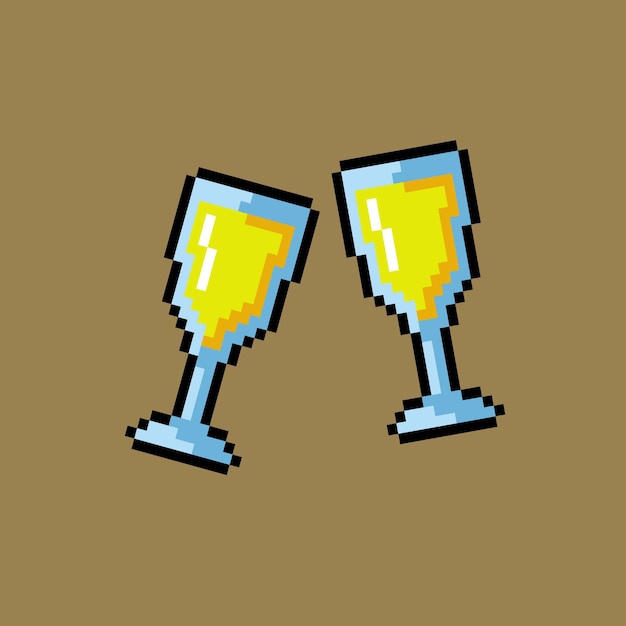 two glasses of toast with pixel art style