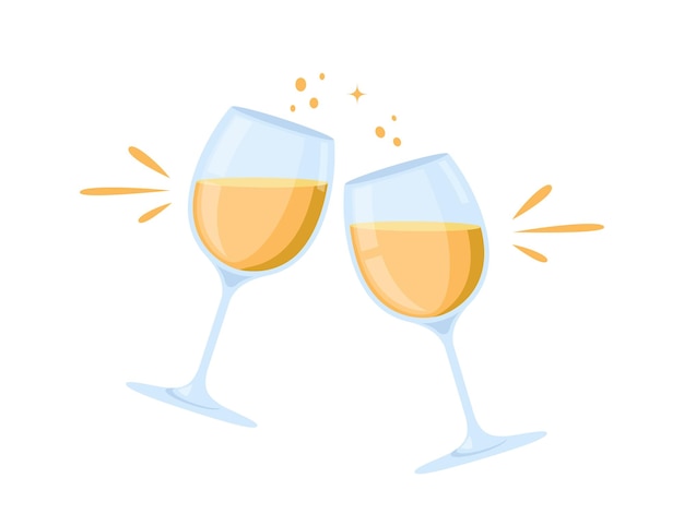 Vector two glasses of white wine cheers with wineglasses clink glasses icon