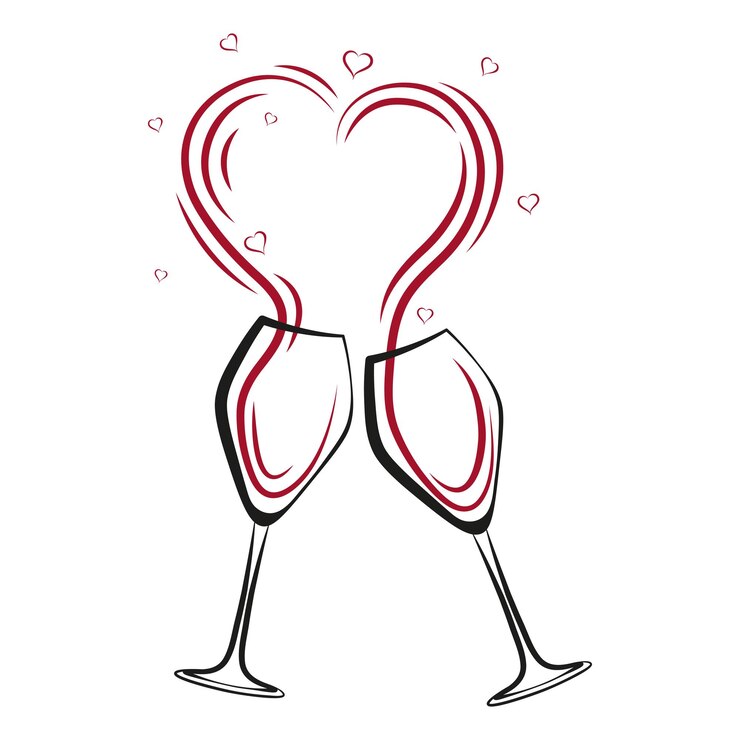 Vector two glasses of wine happy valentine's day heart shaped splashing wine
