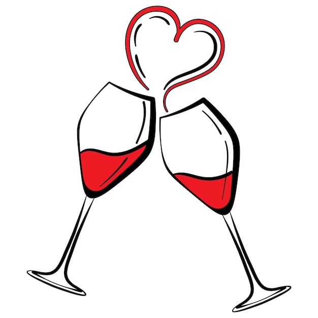 Two glasses of wine Happy Valentine's Day with heart shaped splashing wine