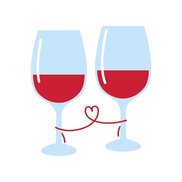 Two glasses with red wine isolated on white background. Love romantic valentine's day