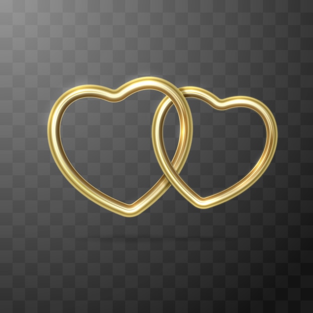 Две золотые формы сердца, изолированные на темном