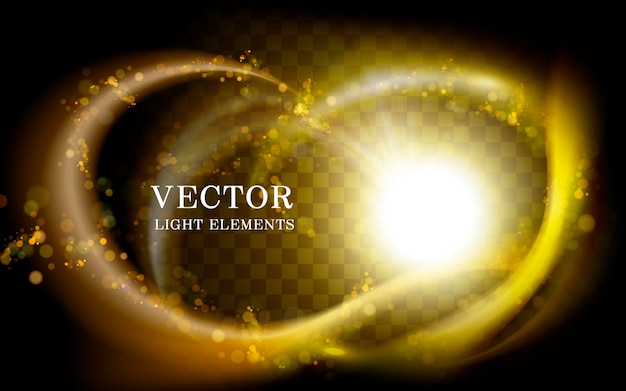 Vector two golden light rings element 3d illustration on black or transparent background