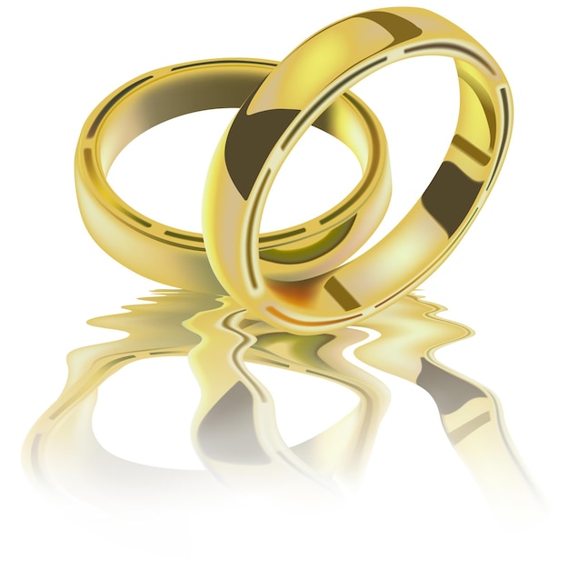 Two Golden Wedding Rings on a Rippling Reflective Surface