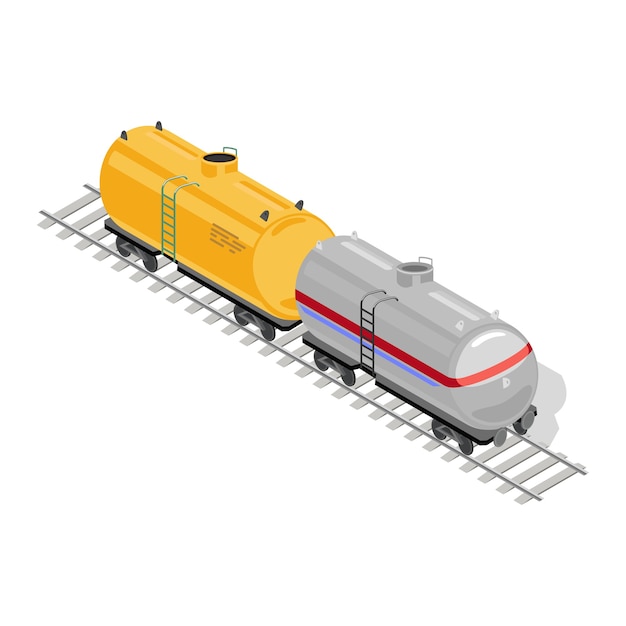 Vector two goods or freight wagons yellow and grey are on rail-track