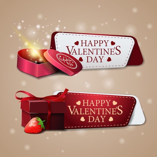 Two greeting banners for Valentine's Day with gift