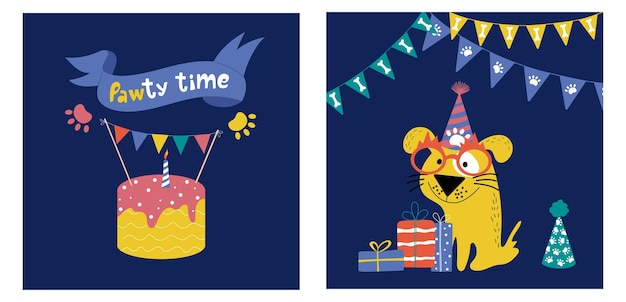 Two greeting cards for dog birthday Vector design for dog party