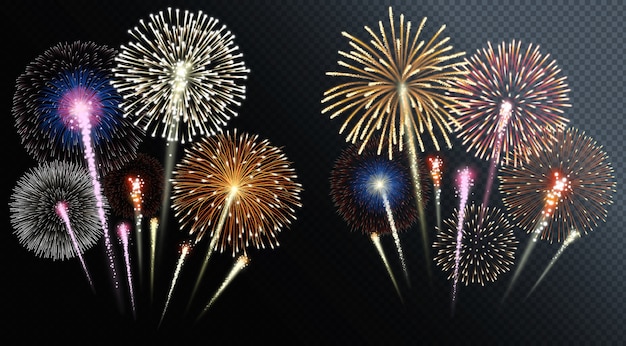 Two groups of isolated fireworks.