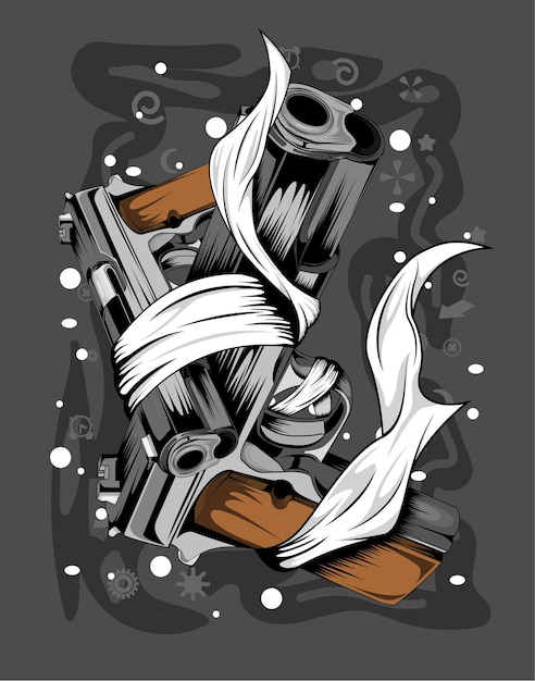 Vector two guns tshirt design premium vector