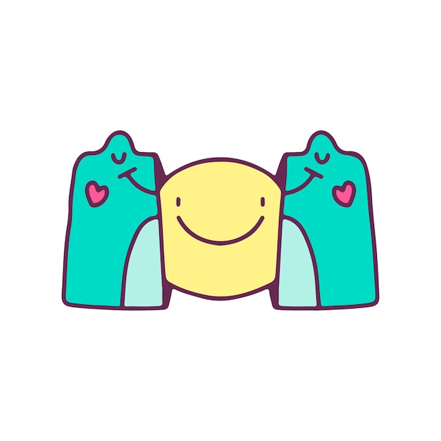 Two half of frog head with smile face inside, illustration for t-shirt, street wear, sticker.