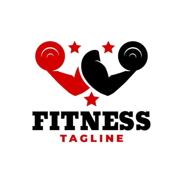 Two hand holding barbel for gym studio logo fitness logo vector template