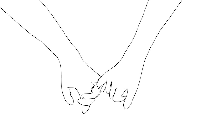 Two hand in love one line continuous vector illustration Concept of love banner Line art outline