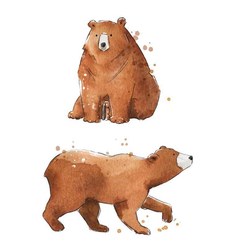 Vector 두 손으로 그린 수채화 곰