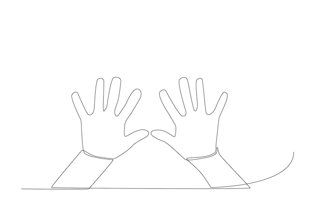 Two hand palms to support human rights freedom and equity line art