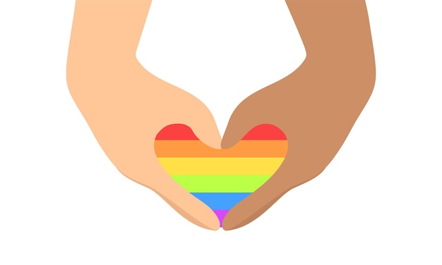 Due mani come cuore con arcobaleno concezione dell'illustrazione vettoriale lgbt