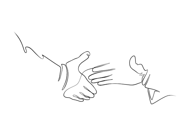 Vector two hands come close to shake hands to cooperate one line contagious line vector illustration