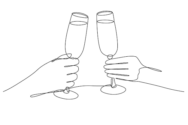 Two hands golding champagne glasses vector art