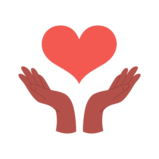 Vector two hands hold red heart concept of love charity philanthropy and donation