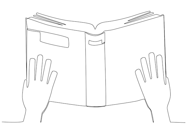 two hands holding the book of knowledge for world book day one line art