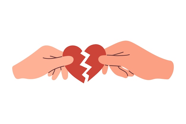 Vector two hands holding a broken heart