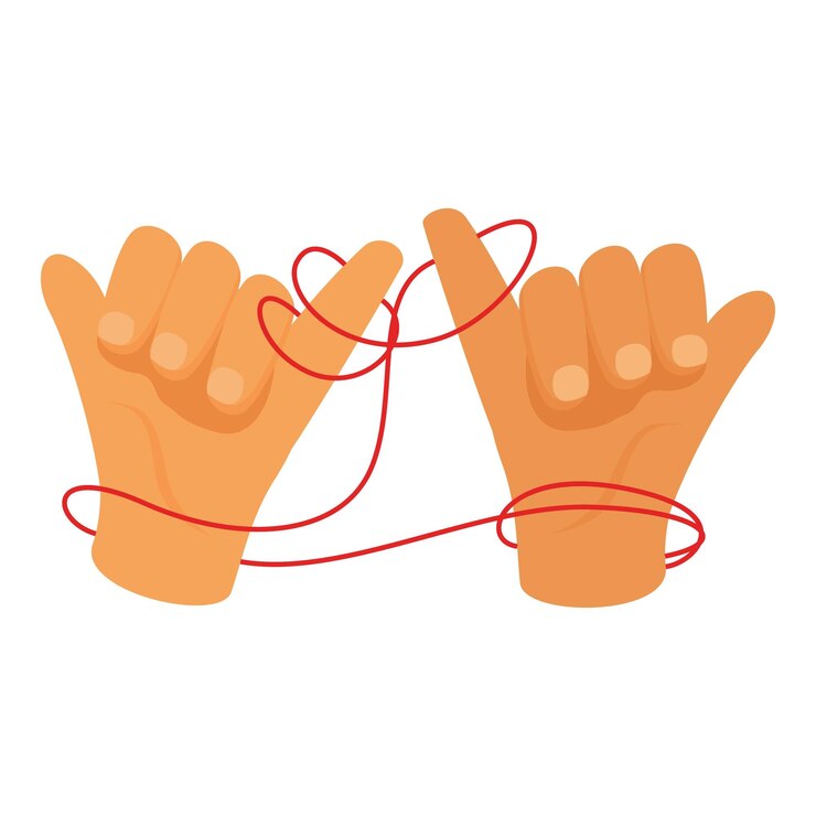 Vector two hands making pinky promise with red thread connected