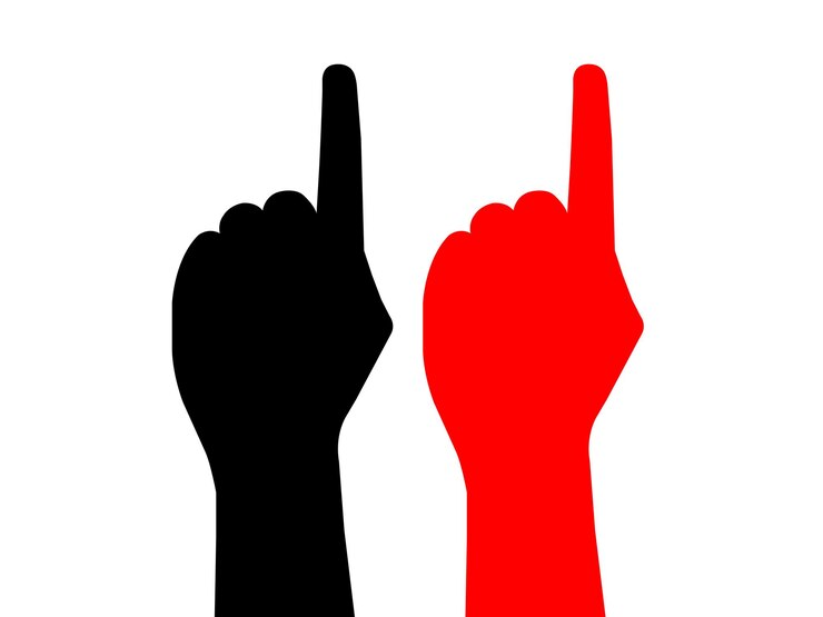 Vector two hands pointing upward one black one red vector