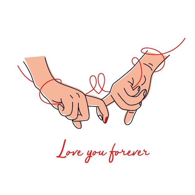 Vector two hands with interlocked or intertwined fingers hand drawn on white background