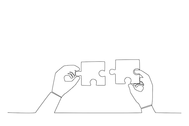 Две руки работают, чтобы сопоставить головоломки одной линии