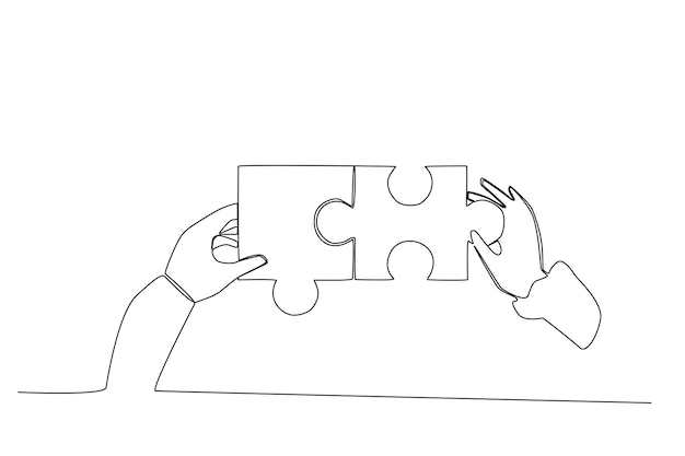 Two hands working to solve puzzles one line art