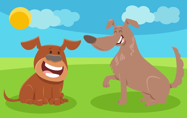 Vettore due cani cartoni animati felici personaggi animali comici