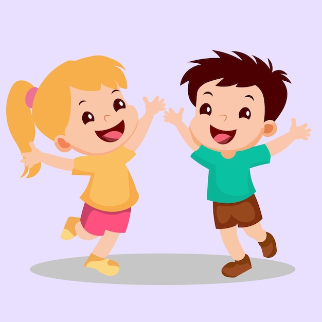 Two happy childrens jumping