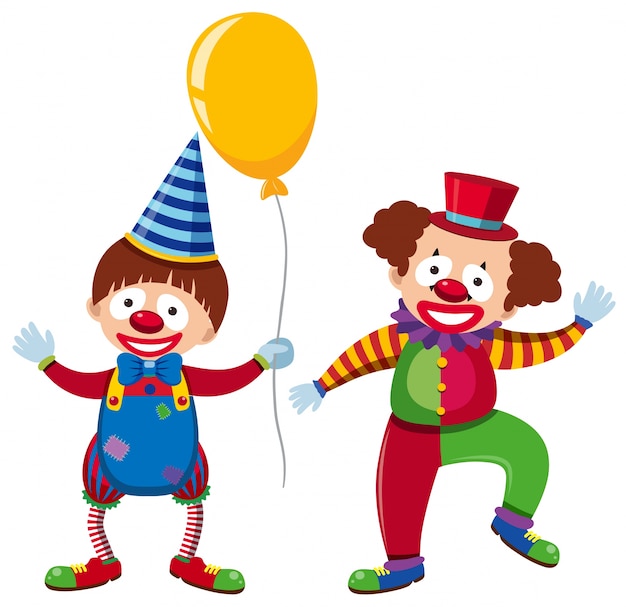 Vector two happy clowns with yellow balloon