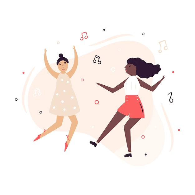 two happy dancing women having fun vector illustration