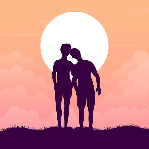 two happy gay guys or friends silhouette