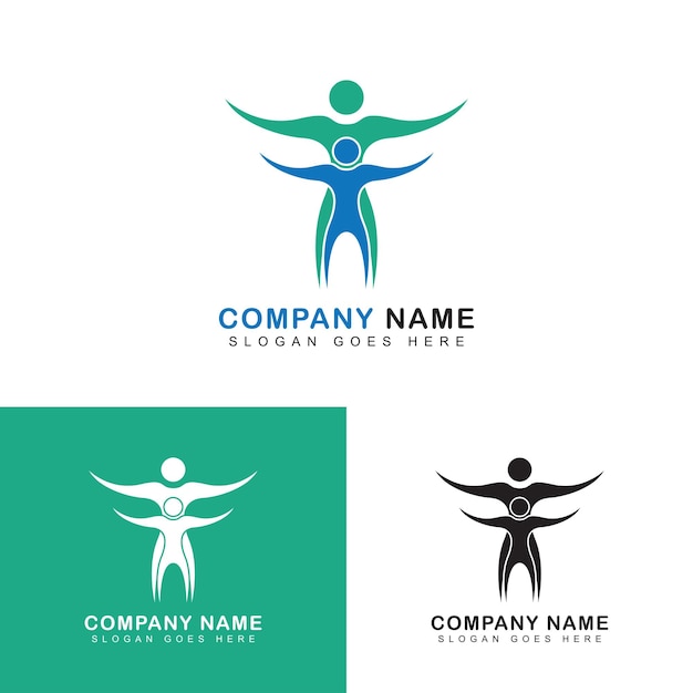 Two happy sign motivated people in logo design template