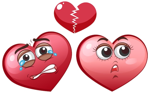 Vettore due emoticon di cuore con un cuore spezzato