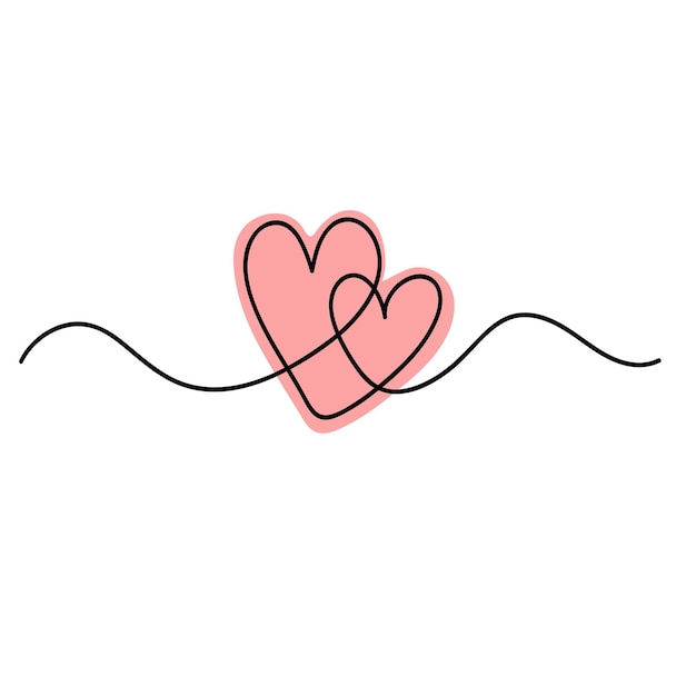 Two Hearts Continuous Line Drawing Hearts Couple Trendy Minimalist Illustration