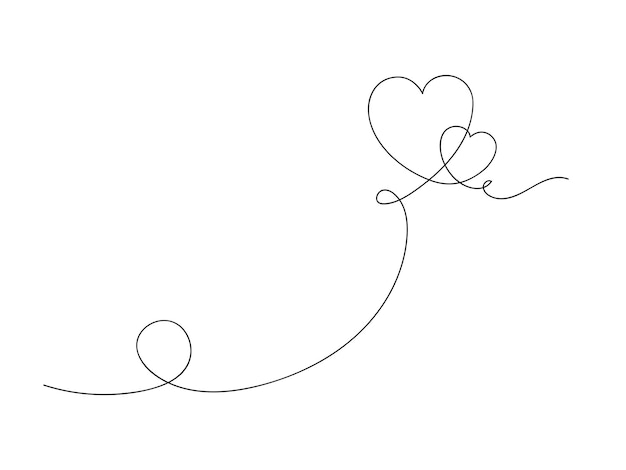 Two hearts continuous one line art drawing valentines day concept heart love couple outline artistic isolated vector illustration